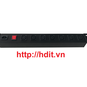 Ổ điện 19", 07 ổ cắm 3 chấu chuẩn C13 + Cổng nguồn C14, Có công tắc nguồn