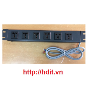 Ổ điện 19", 06 ổ cắm 3 chấu chuẩn đa dụng,  cáp nguồn 2m (3 x1.5mm2) và đầu cose 1,5 mm.