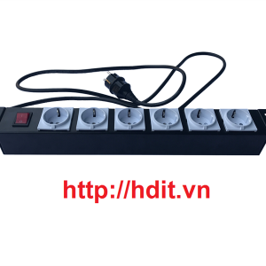 Ổ điện 19", 06 ổ cắm tròn, cáp nguồn 2m (2x2mm2), có công tắc nguồn