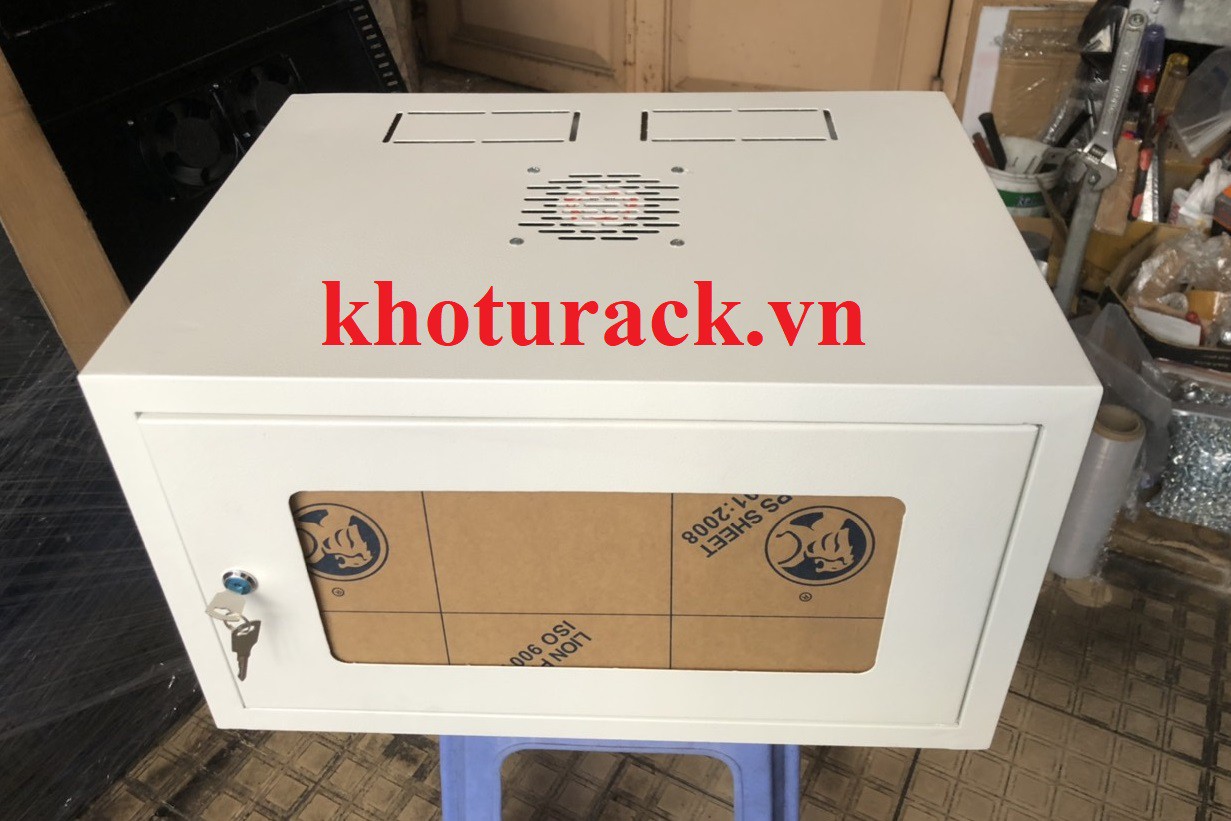 Tủ rack 6U-D400 treo tường, màu trắng, Cánh mica - KHO TỦ RACK